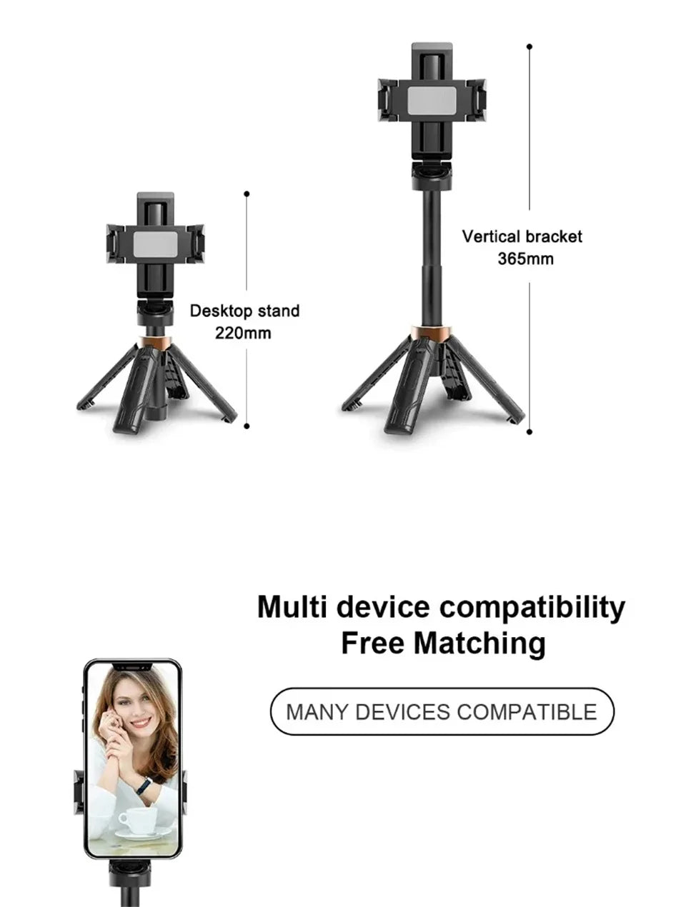 Mobile Selfie Stick Handle Tripod & Travel Photography Tool