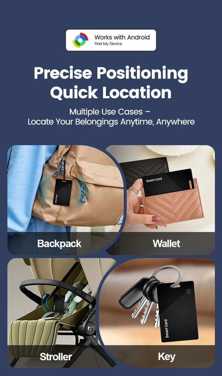 Găsește-ți portofelul cu GPS, Card tracker pentru Android - Ultra-subțire, etichetă inteligentă Bluetooth, reîncărcabilă, pentru portofel și bagaje, anti