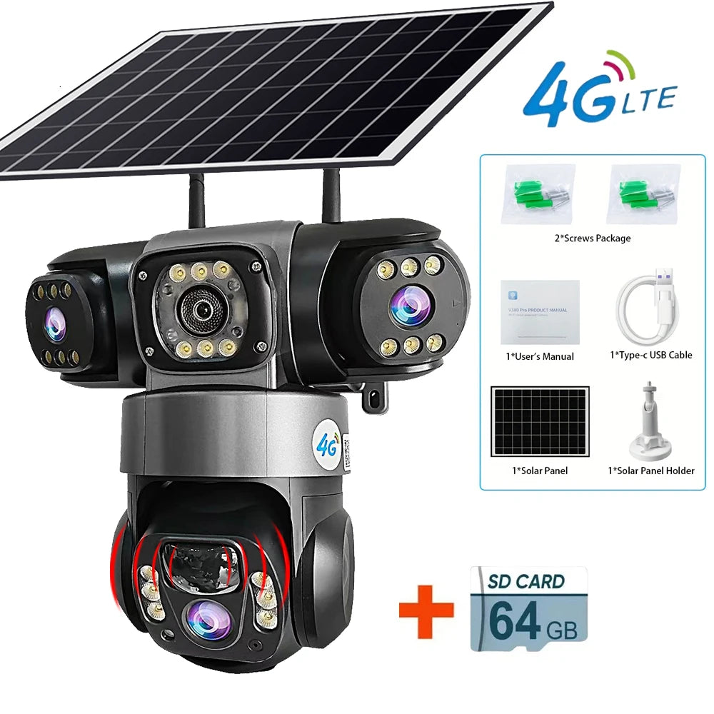4G LTE Solar Triple-Lens PTZ Security Camera