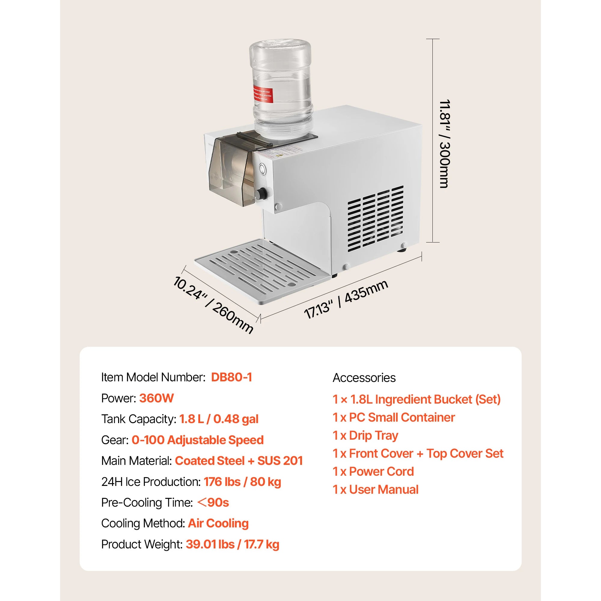 Elektrisk Snefnug Ismaskine 40–80KG/24H Skrabet Ismaskine