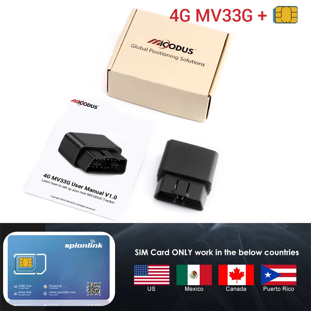 MiCODUS Mini OBD GPS Tracker 4G MV33G 9-40V Car Tracking Device Anti-theft Low Battery Alert Car Tracker Free APP