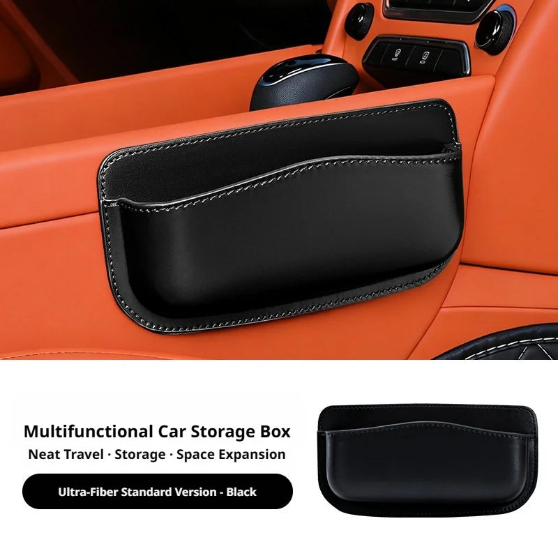 SEAMETAL Car Seat Side Organizer PU Leather Glasses Storage Case Self Adhesive Car Center Console Storage Box for Phone Key Card