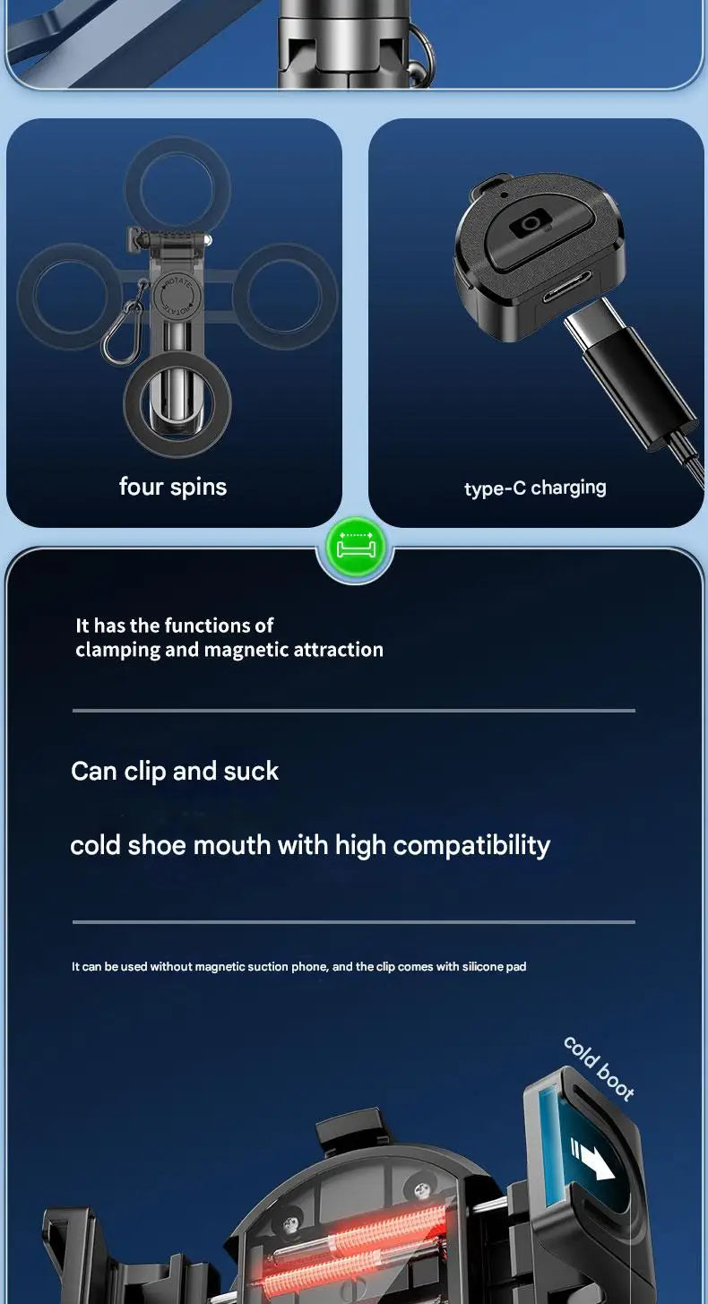 Upgraded Multi-Function Foldable Magnetic Phone Holder Selfie Stick, DSLR-Style Rotation Tripod Portable Remote ControlUpgraded 