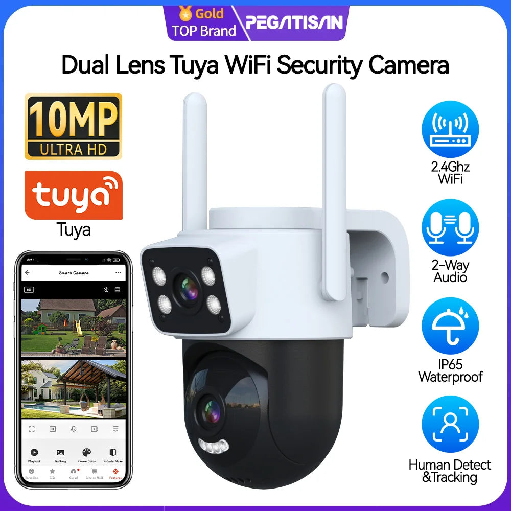 Caméra de sécurité PTZ à double objectif 10MP avec suivi automatique et vision nocturne