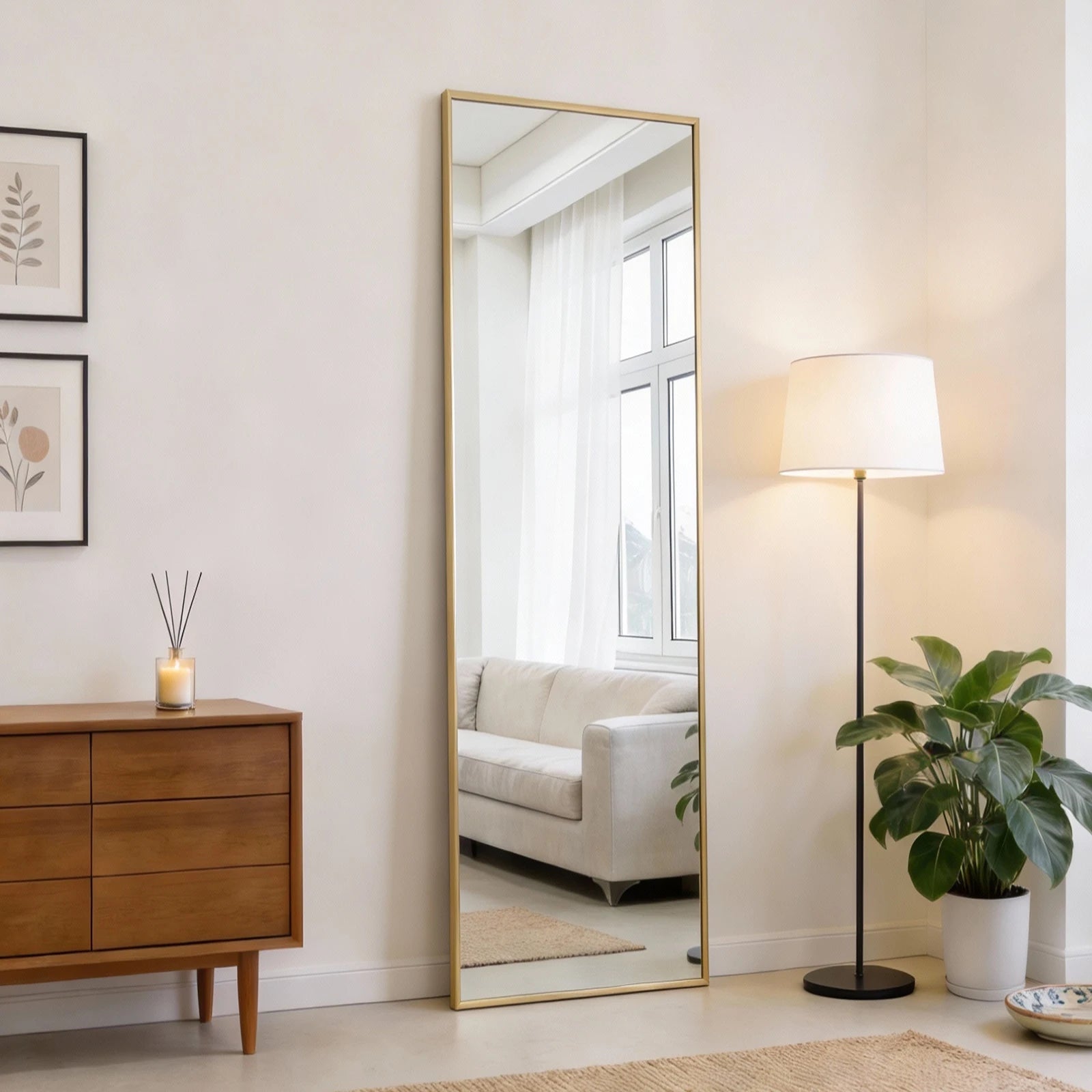 47x14 Full Length Wall Mirror with Aluminum Frame, Hang or Lean