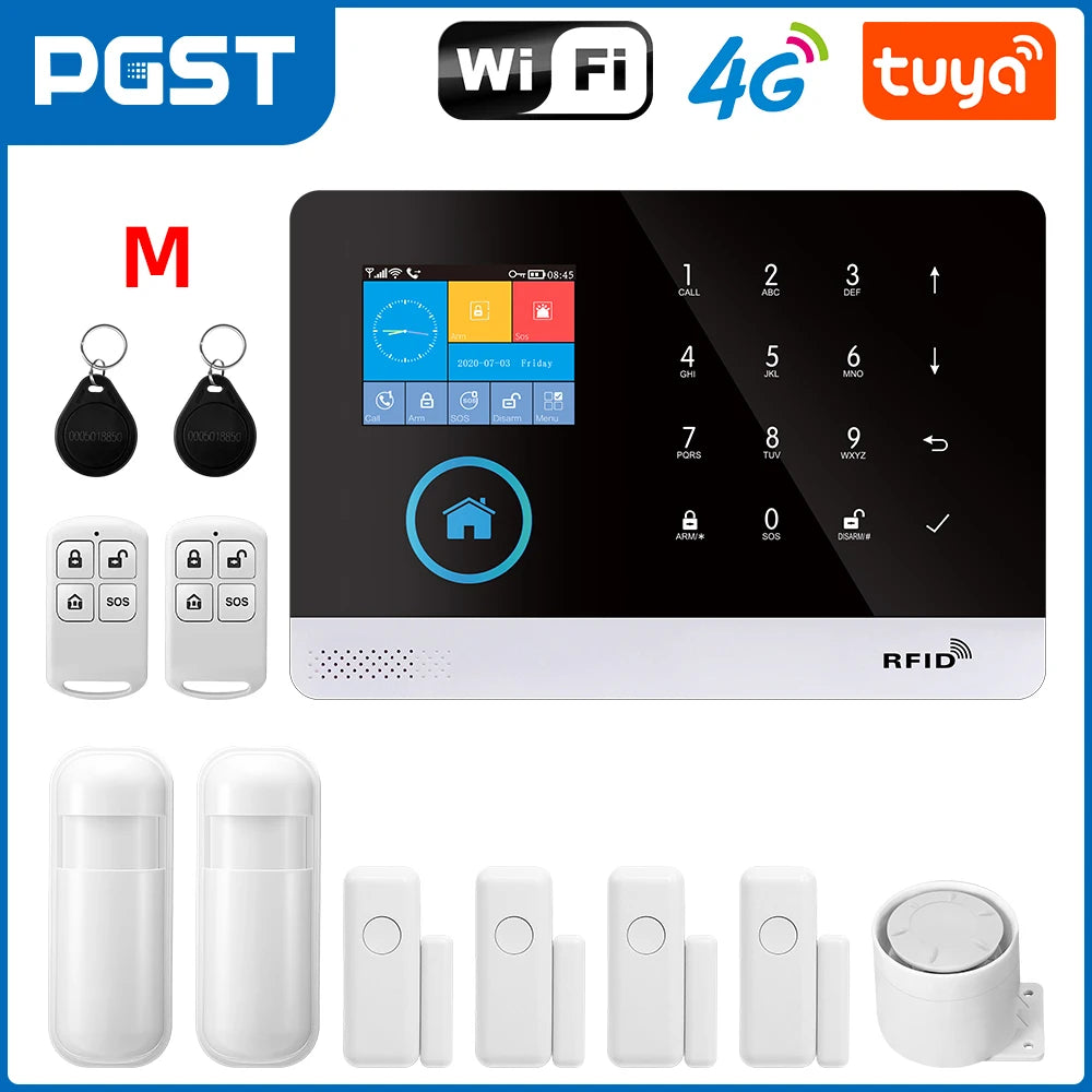 PGST 103 2.4 inch Screen 4G 2G WIFI GSM Home Bulgar Security System for Home 433MHz APP Control RFID Card with PIR Motion 