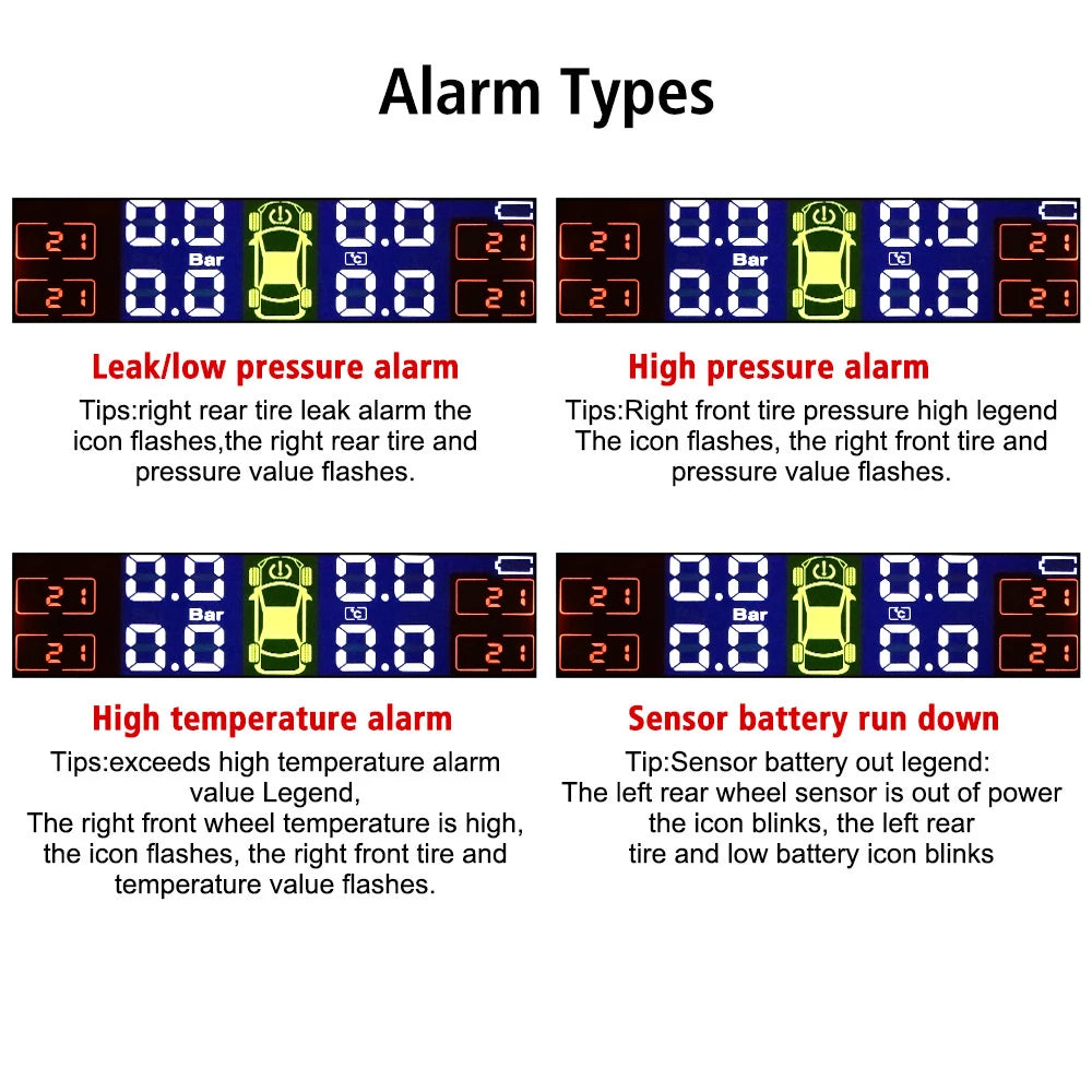 Solar TPMS Tire Pressure Monitoring System with External Sensors