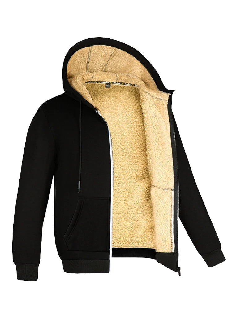 Winter Lambswool Coats Thicken Warm Jackets Long Sleeve Zipper Hoodies Casual Sports Fleece Black Coat Hooded Men Women Jacket 