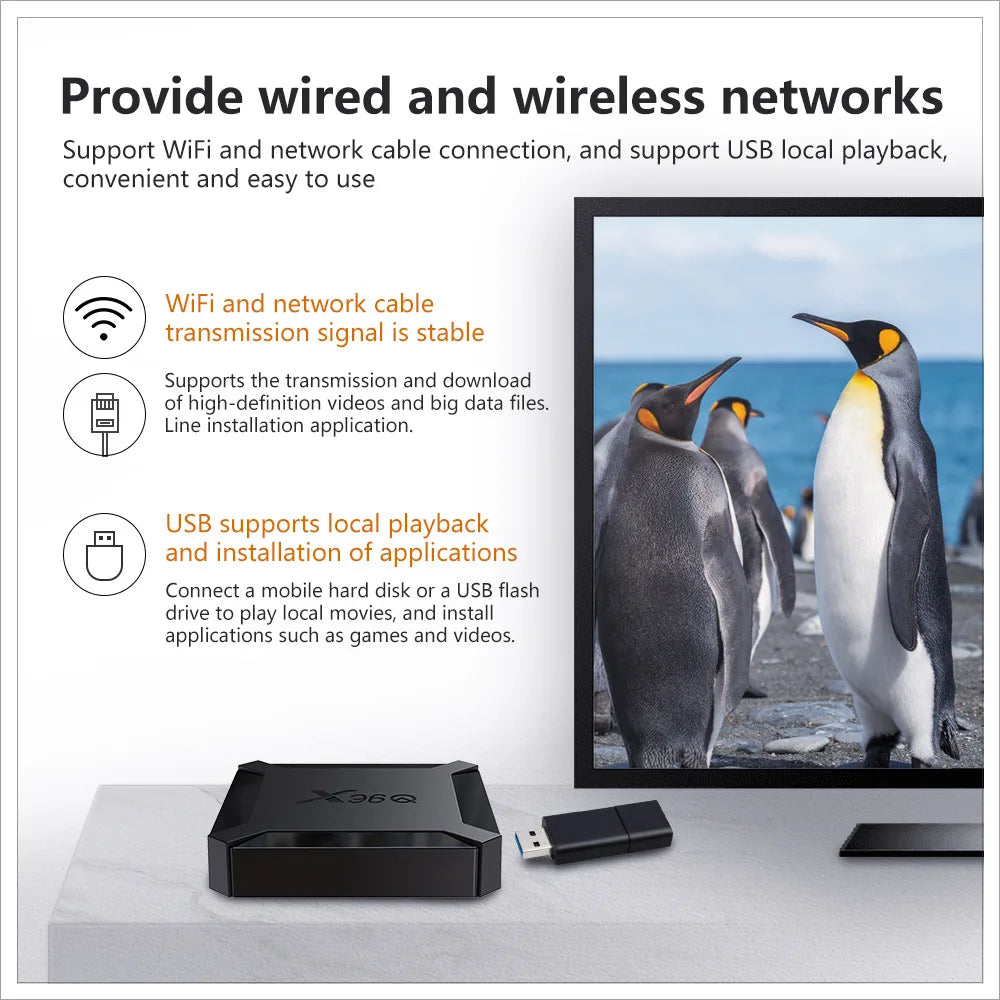 X96Q Android 10 TV Box Allwinner H313 Quad Core 4K Smart Media Player 1GB 2GB RAM 8GB 16GB ROM WiFi Ethernet AV Output Set Top Box for Old TV IPTV Receiver