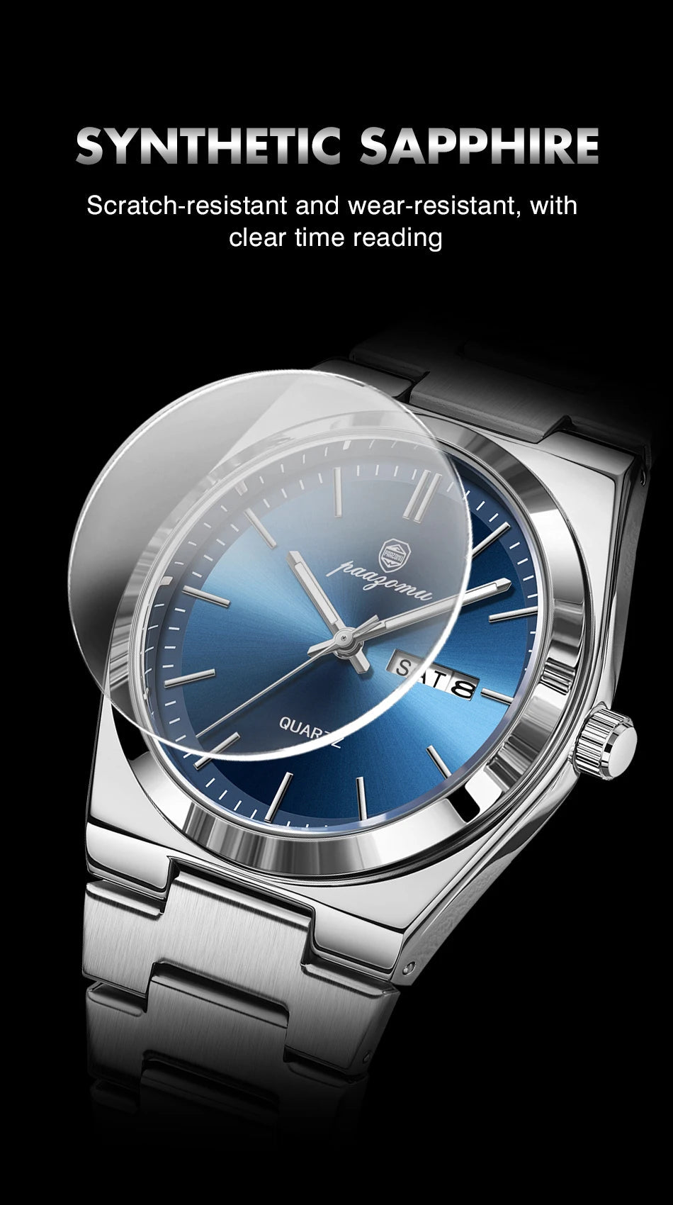 PENGAGAR Luxury Sport Quartz Man Wristwatch Waterproof Luminous Date Week Men Watches Stainless Steel Men's Watch Male Reloj+box 