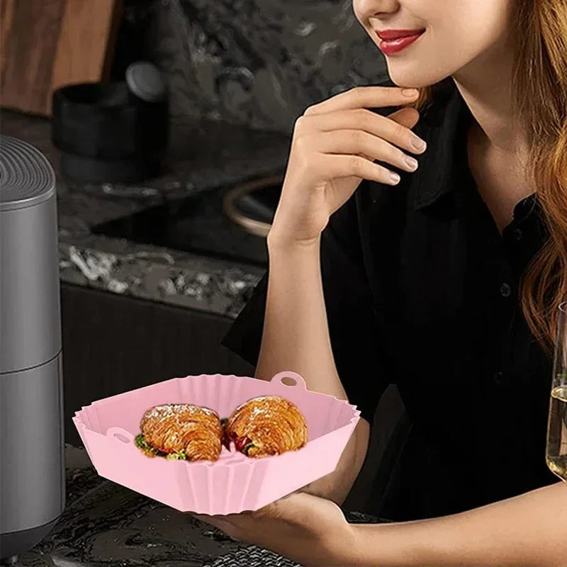 Silicone Air Fryer Basket Liner, Round Square Reusable Pan Liner