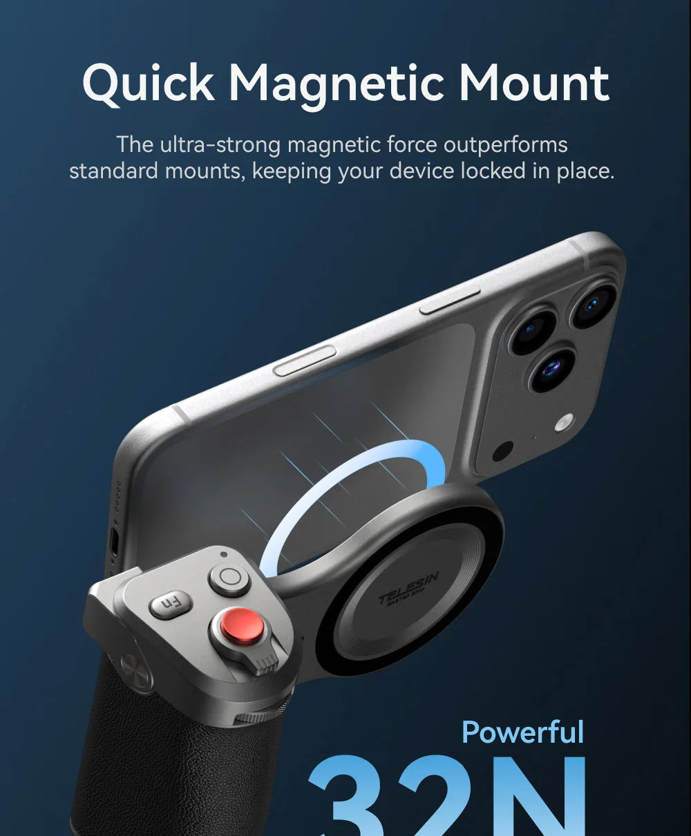 TELESIN Pro Shot Imaging Grip For iPhone 17 16 15 14 13 12 Magnetic Camera Grip Bluetooth Shutter Zoom Dial