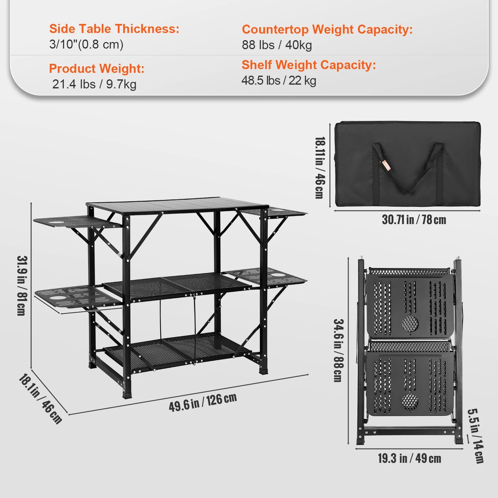 SucceBuy Camping-køkkentafel i ét stykke - sammenklappelig bærbar kogestation af aluminium til camping, udendørs picnics og BBQ