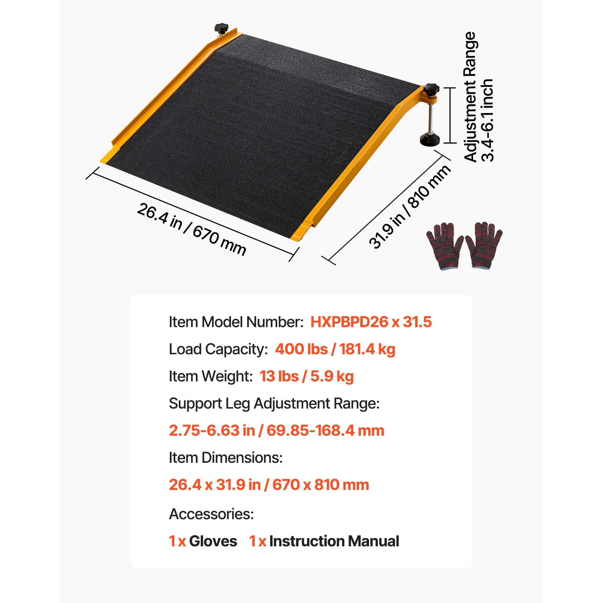 SucceBuy 26x31in Aluminum Door Threshold Ramp 400 lbs Non-Slip Wheelchair Curb Ramps with Adjustable Height for Doorways Carts