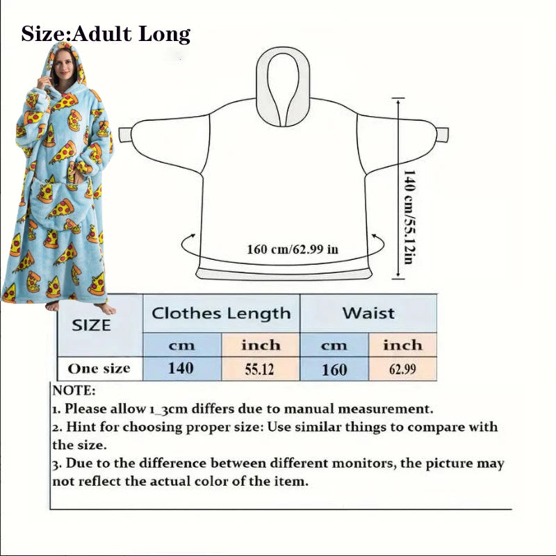 Women Plush Fleece Blanket Men Warm Thick Hoodies Adult Giant TV Blanlets with Sleeves Super Long Cold-proof Homewear Pajamas 
