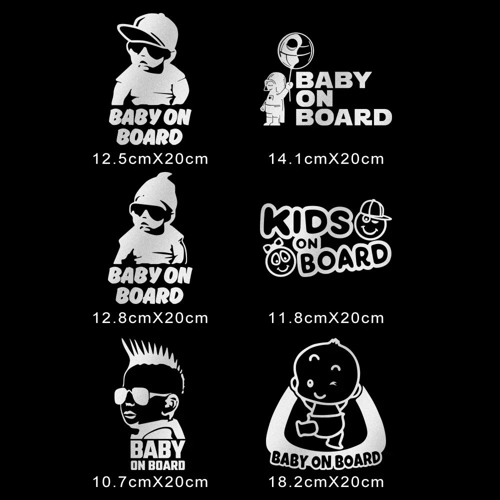Kids on Board Vinyl Film Decal Silver White Baby in Car Sticker Cartoon Rear Window Windshield Warning Sticker Decor Accessories