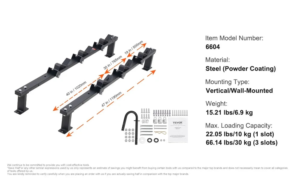 3-Place Weed Trimmer Rack with Lock Wall or Trailer Mount