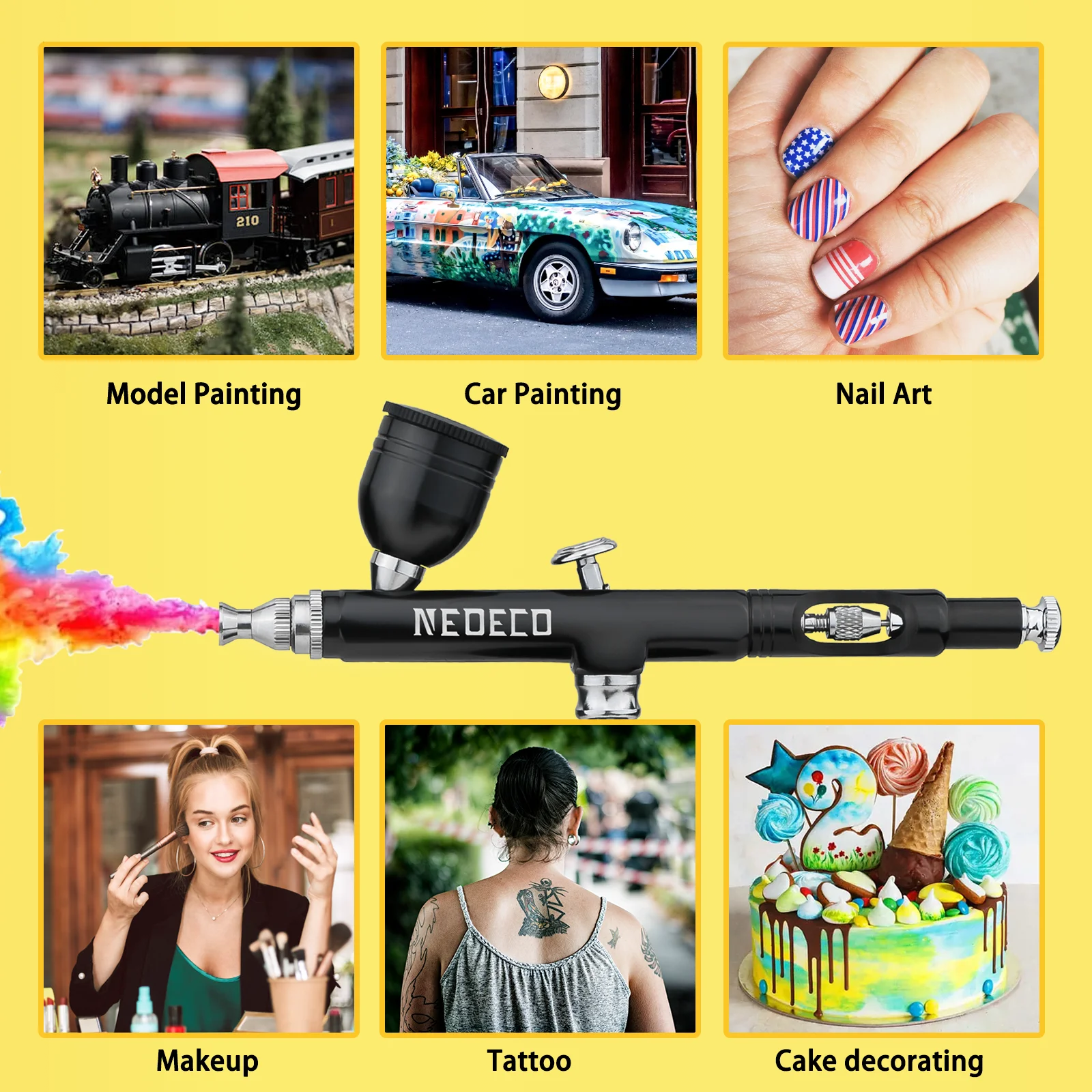 Neoeco 30PSI Airbrush Kit, Dual-Action Multi-Function Portable Airbrush Set  Noise-reducing Compressor for Painting Cake Model 