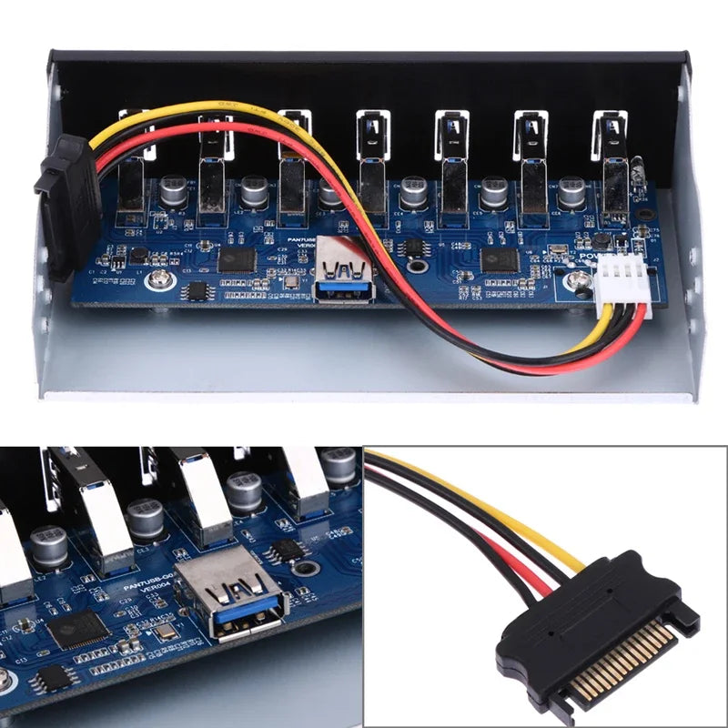 NW403 USB 3.0-hub med sju porter for frontpanel, 5.25-Inch