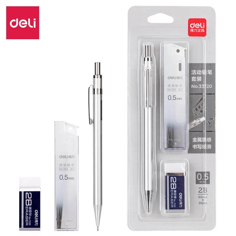 Deli 0.5mm Mechanical Pencil Set 2B Refillable Precision Writing