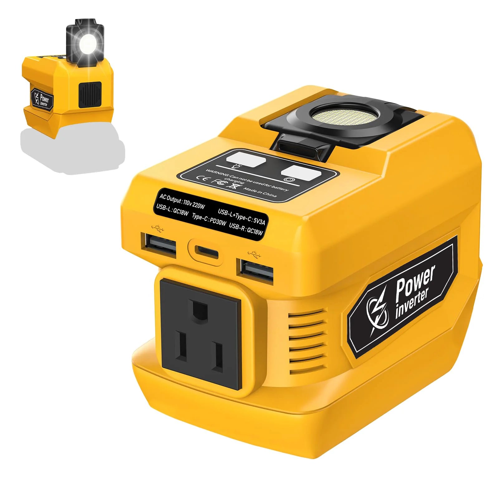 220W Power Inverter for DeWalt 20V Batteries, 110V Output