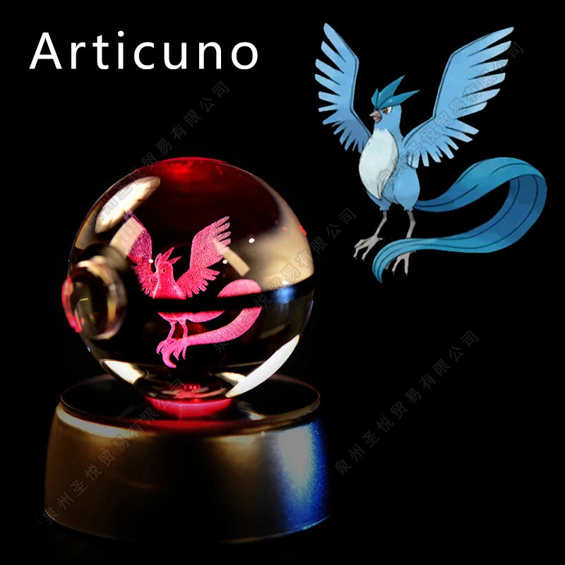 Pokemon Crystal Ball 3D Pikachu Gengar Mewtwo Night Light Lamp Pokeball 3D Glass Pokemon Crystal Ball Statue Kids Birthday Gift 
