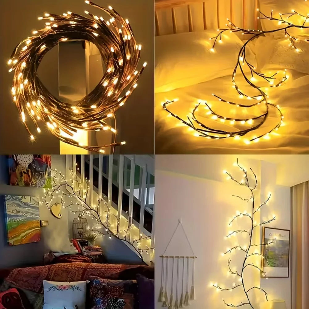 Luzes LED USB em forma de trepadeira de salgueiro, 48–96 LEDs