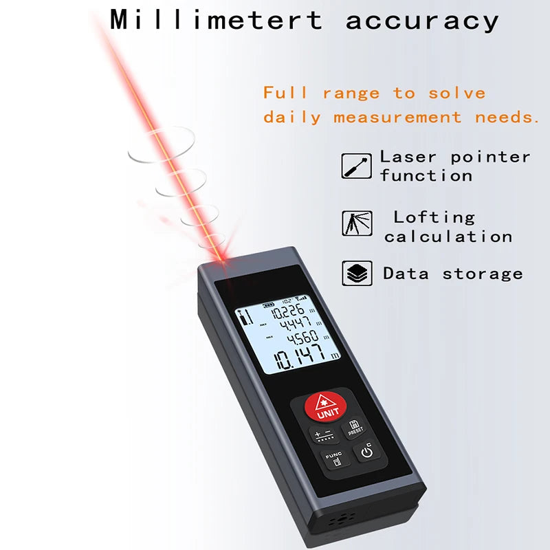 Rechargeable Laser Distance Meter, 40–100m Options