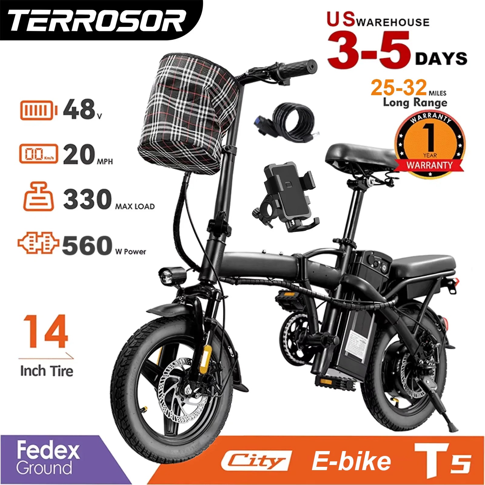 Πτυσσόμενο Ηλεκτρικό Ποδήλατο 20MPH 560W Κινητήρας 48V Μπαταρία Εμβέλεια 32 Μιλίων