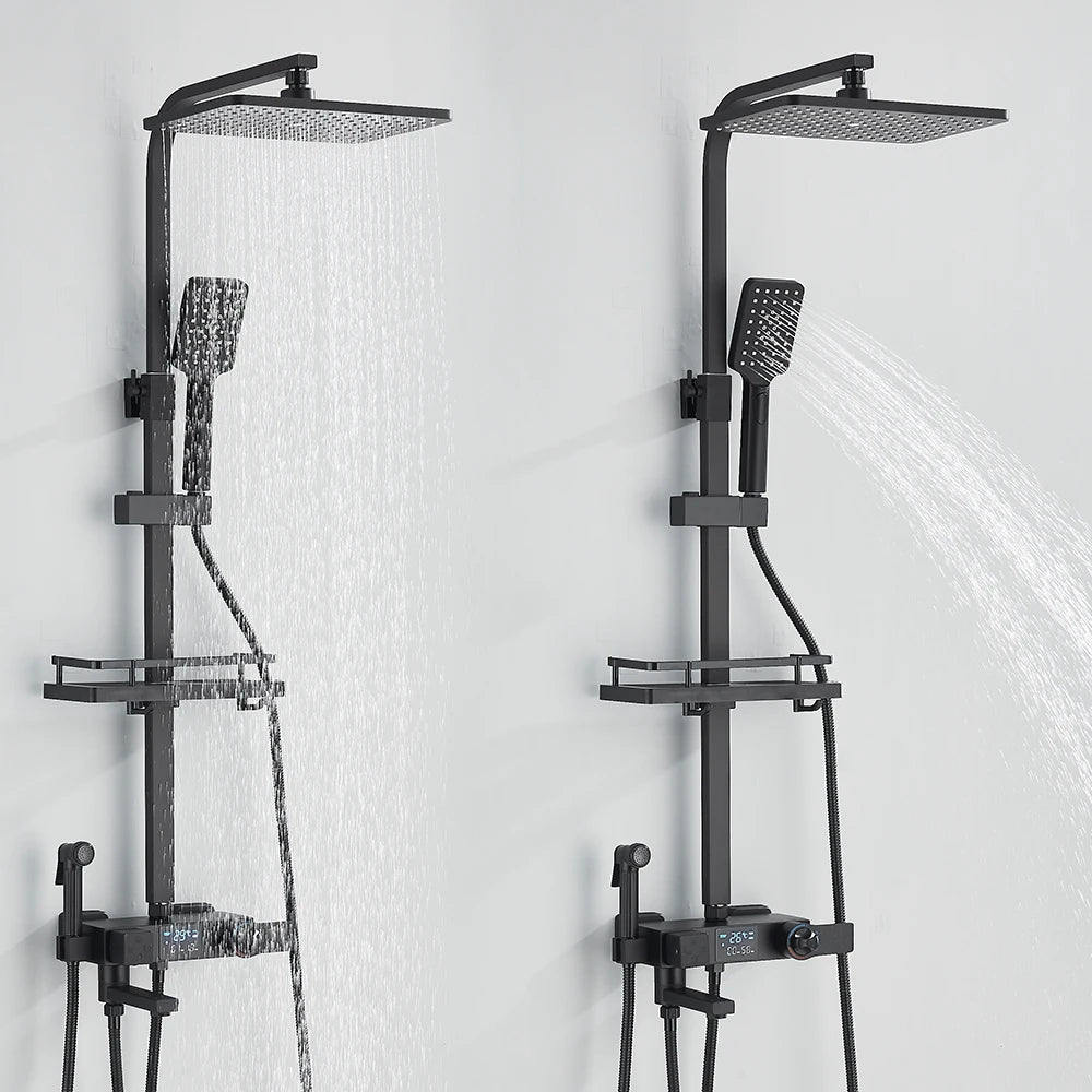 Black Digital Display Thermostatic Shower Faucet Set