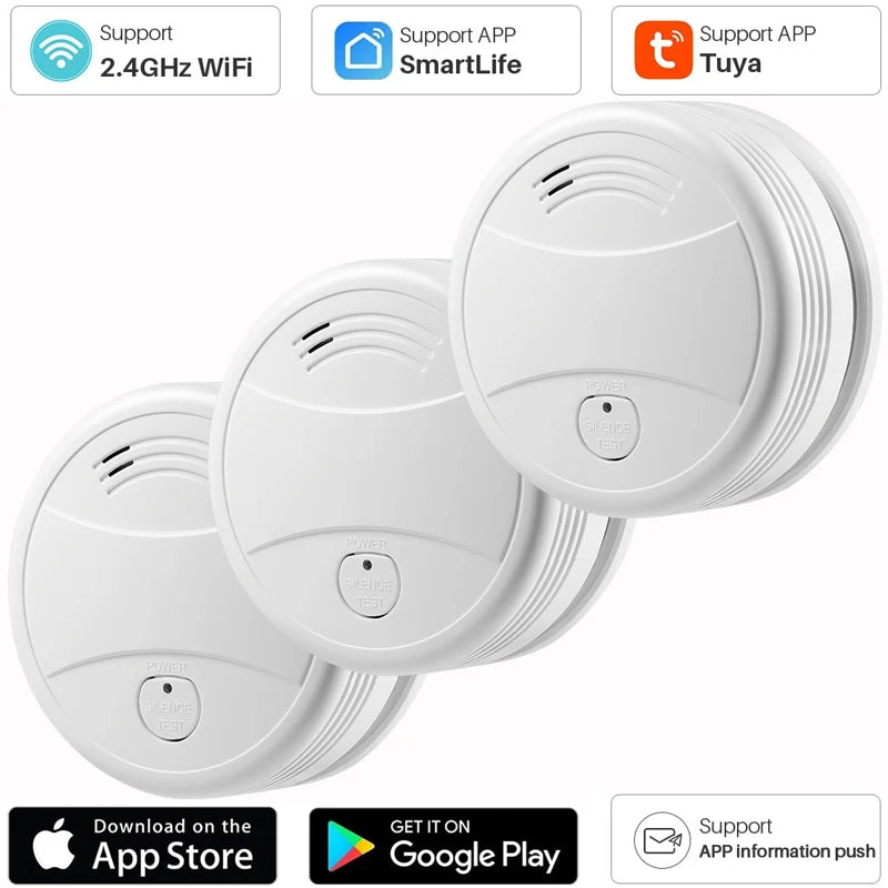 Tuya Smart Wifi Smoke Detector Sensor 80DB Alarm Fire Smoke Detector Wifi Fire Protection Home Security Alarm Smart Life APP 