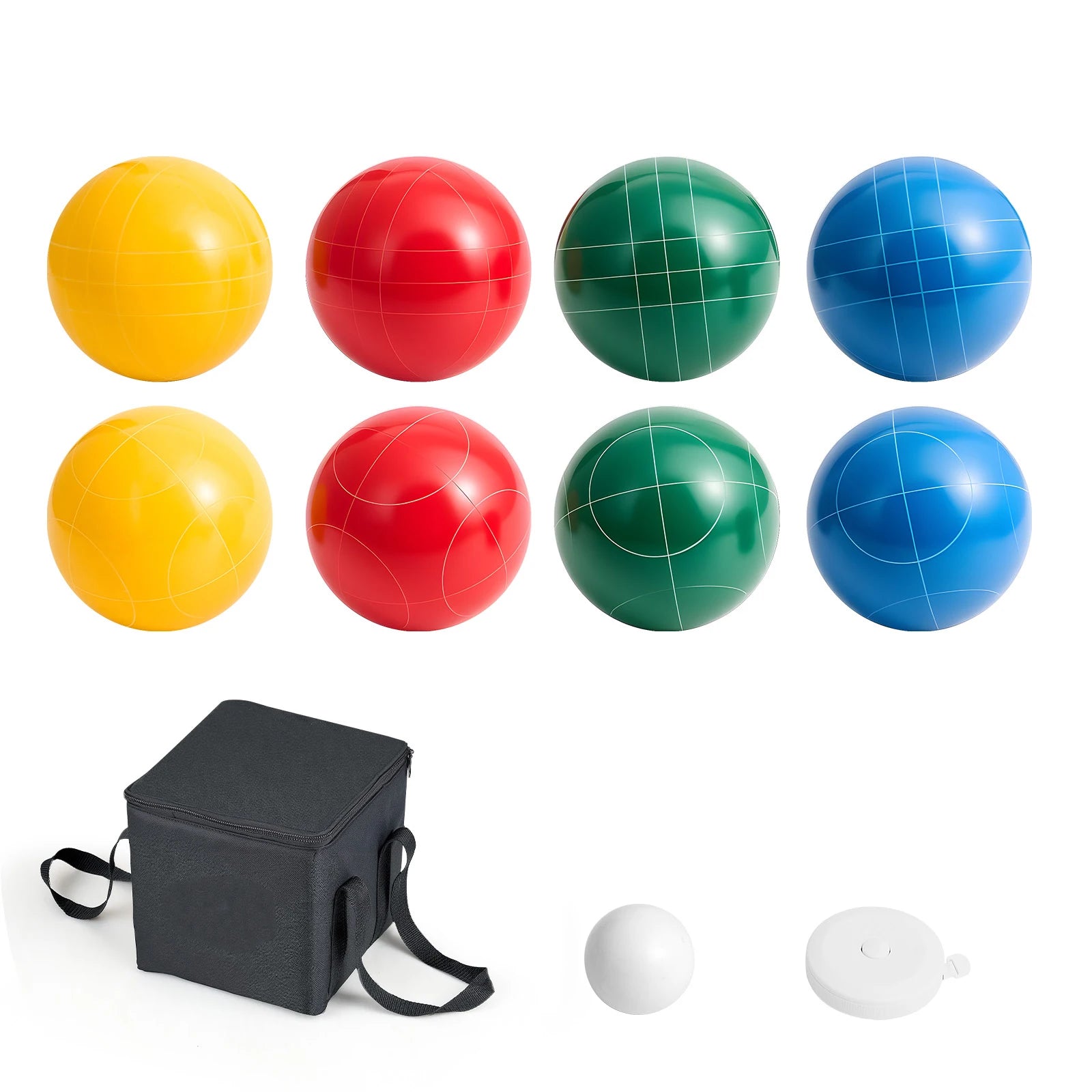 SucceBuy Bocce Ball Set 8 Resin Balls with Pallino Carry Bag and Measuring Rope Multi Color for Beach Lawn and Backyard Games