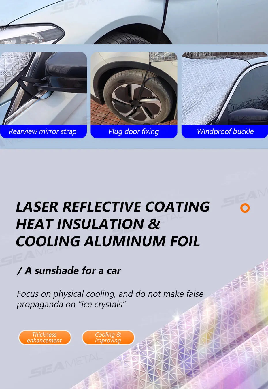 SEAMETAL Full-Coverage Car Sun Shade Outdoor Waterproof Windproof Windshield Sunshade Cover UV-Reflection Sun Protection Cover