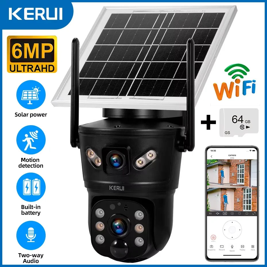 6MP Solar Powered 4G WiFi Dual Lens Outdoor Security Camera