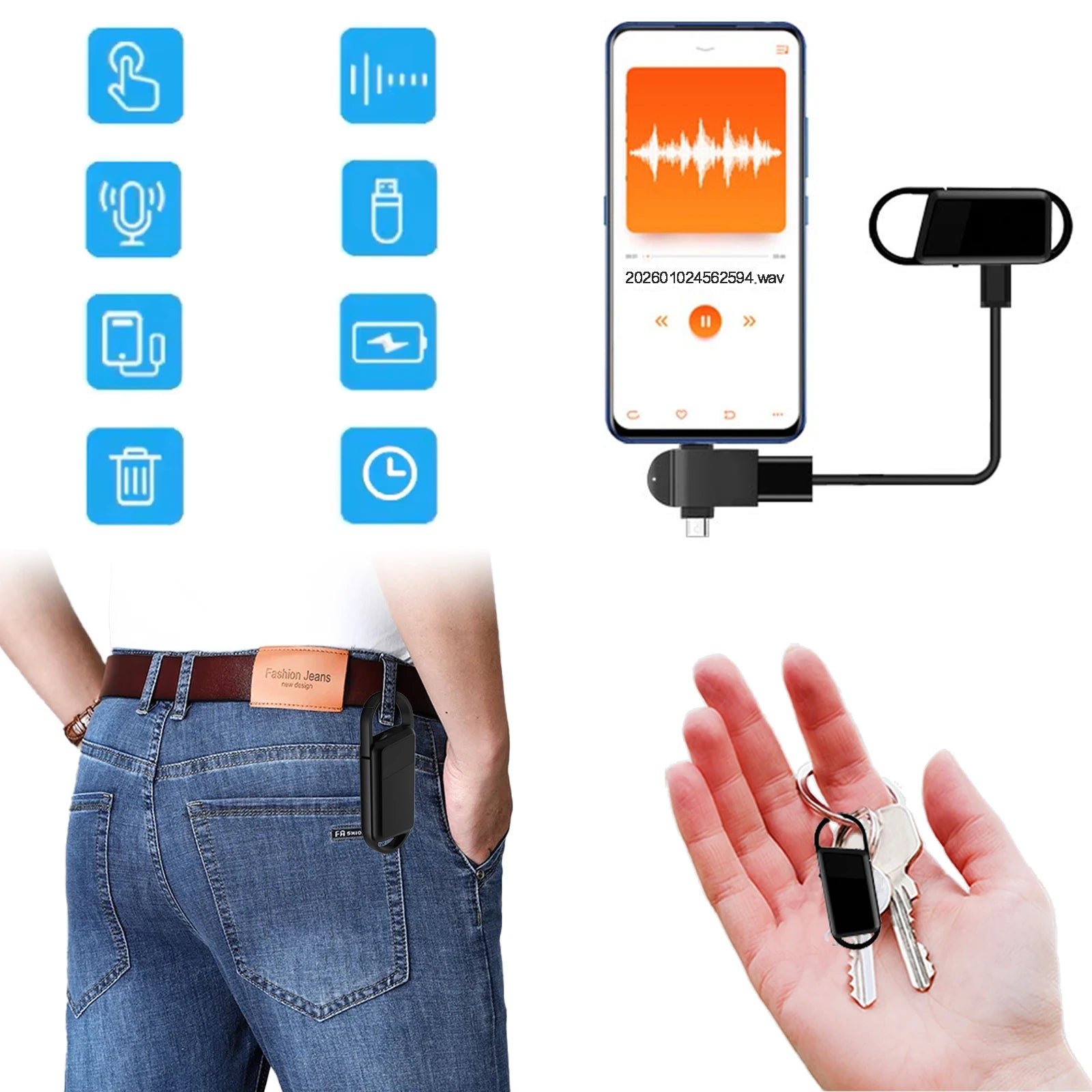 Mini Voice Activated Recorder Digital Audio Recording Keychain Device Wearable Sound Professional Micro Dictaphone 