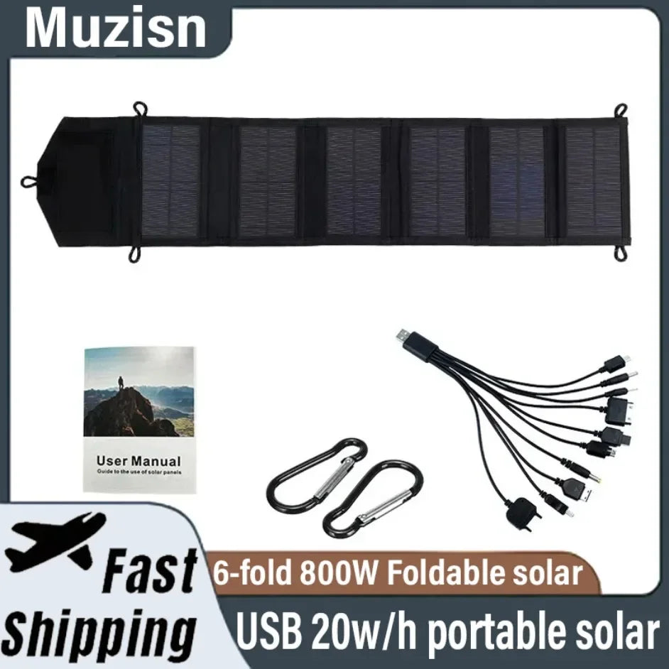 6-fold 800W Foldable Solar Panel 20w/h  Portable Solar Panels Charger USB 5V DC Full Time Power Solar Panel Mobile Power Supply 