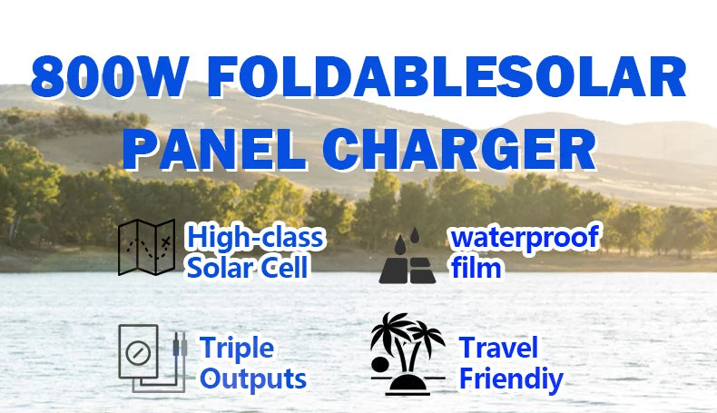 800W solárny panel Skladací rám Odolný, Prenosný solárny panel Dizajn pre kempovanie, vozidlo RV a núdzový prúd