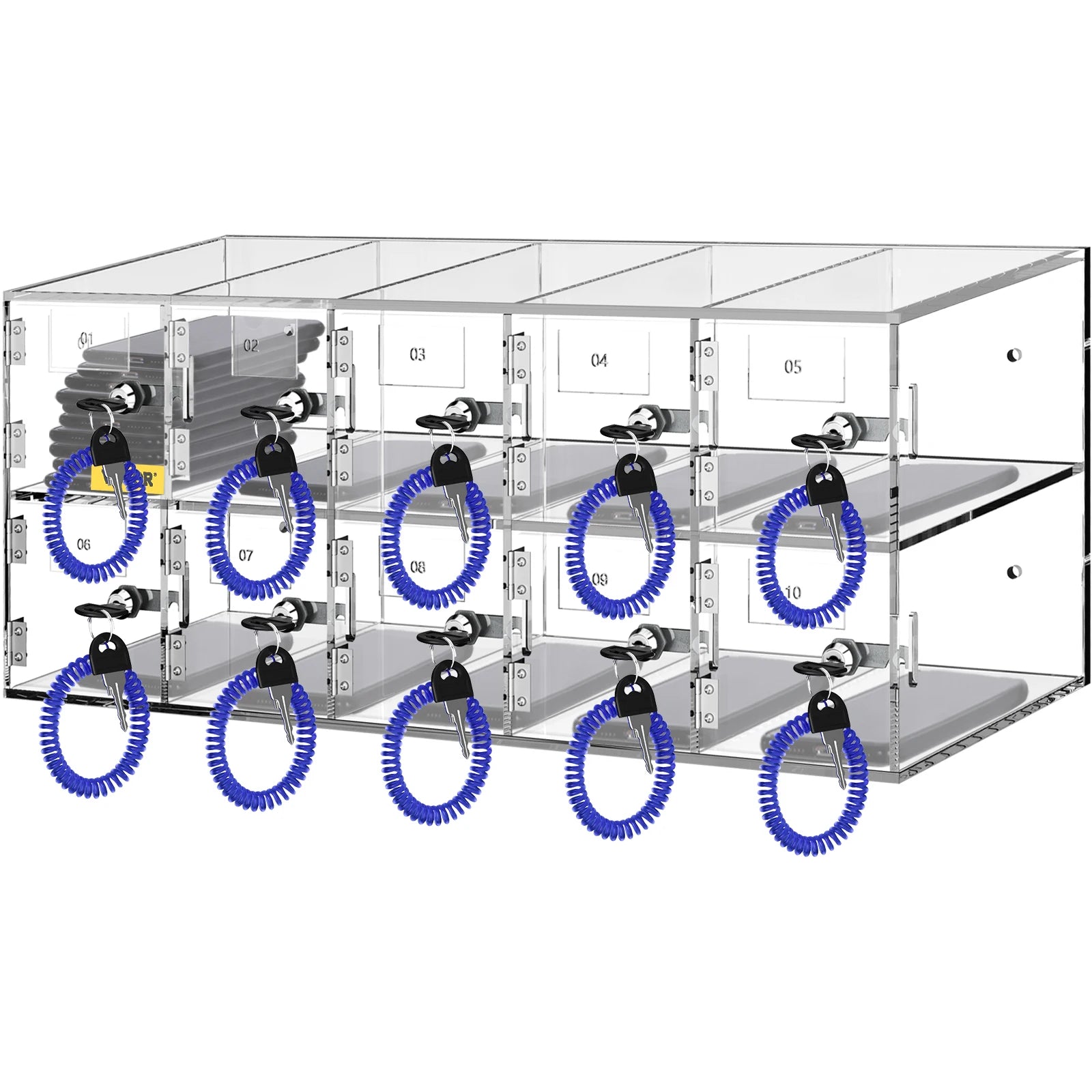 Lockable Cell Phone Storage Locker with 10/20 Slots Acrylic Cabinet