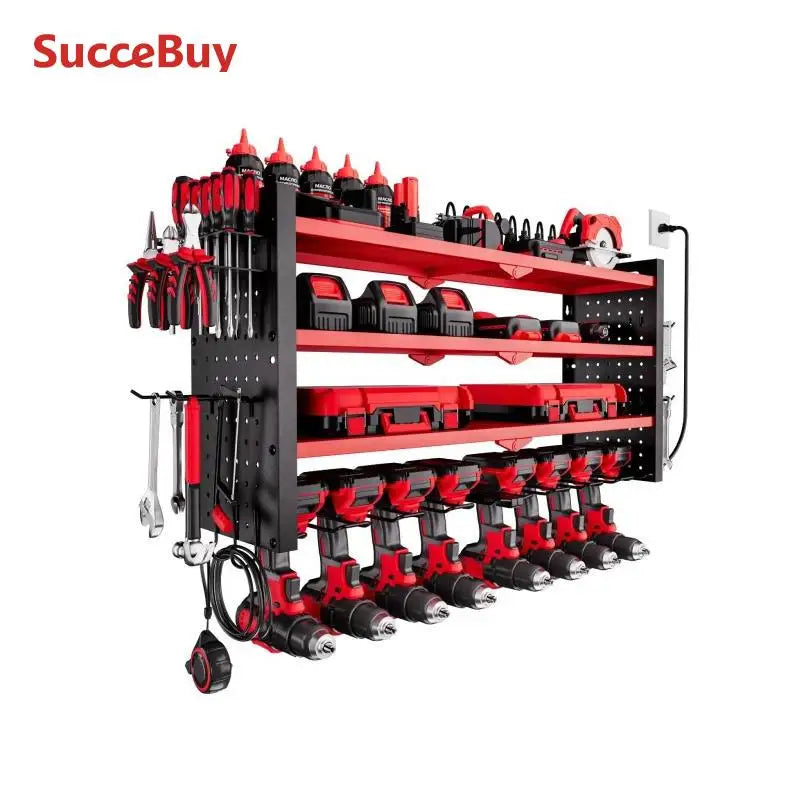 4-Tier Power Tool Organizer with Charging Station & Pegboard