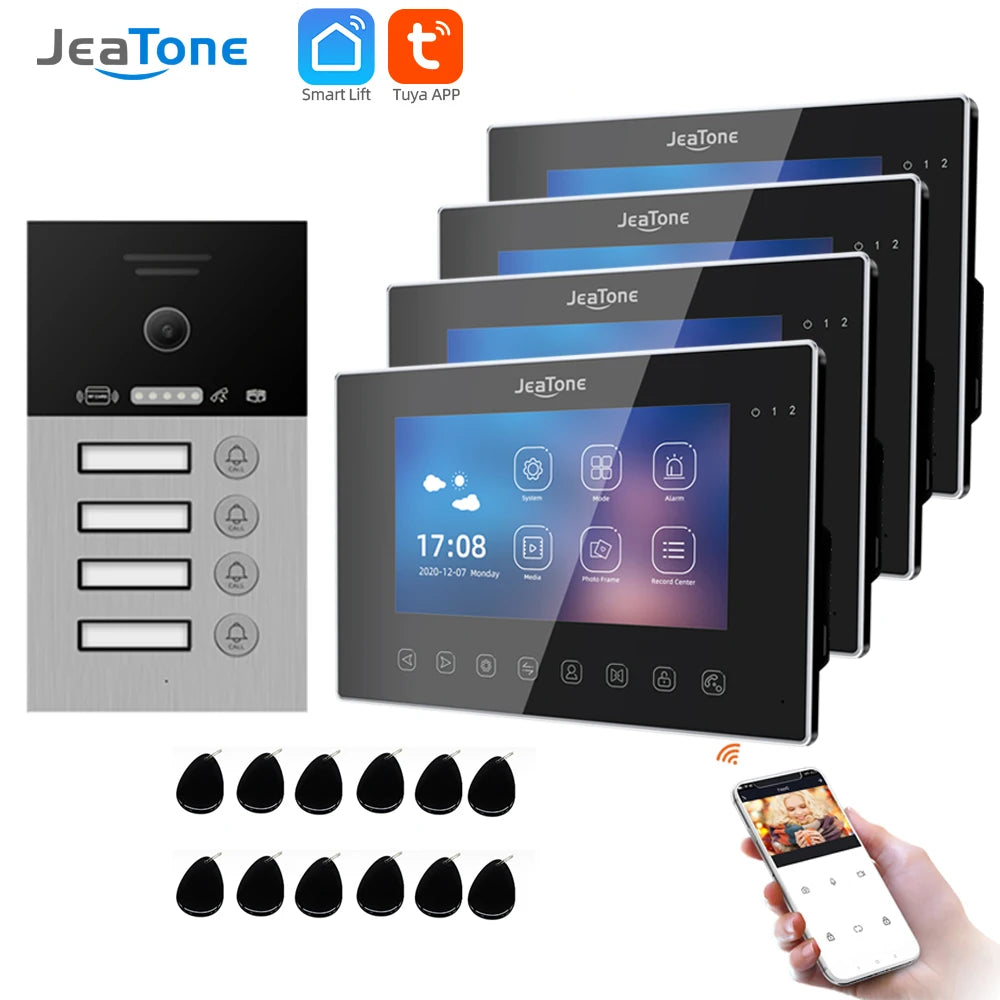 Jeatone 1080P 7Inch Monitor Screen Tuya WiFi Fingerprint Video Intercom Home Door Phone Camera with ID Cards Unlock Spy-shop.com