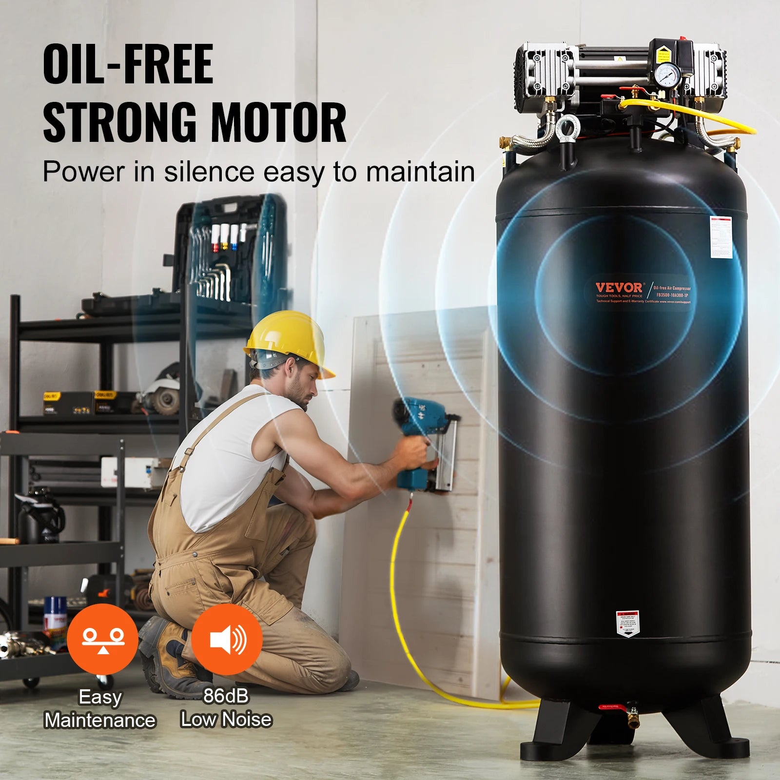SucceBuy 80 gallon luftkompressor 6,5 HP 145 psi oljefri luftkompressor Ultra tyst kompressor för industriella arbetsplatser Autoreparation