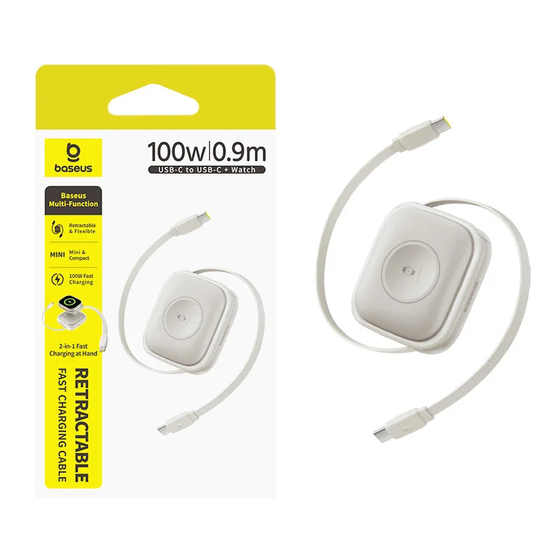 100W Retractable USB-C Fast Charging Cable with Magnetic Design