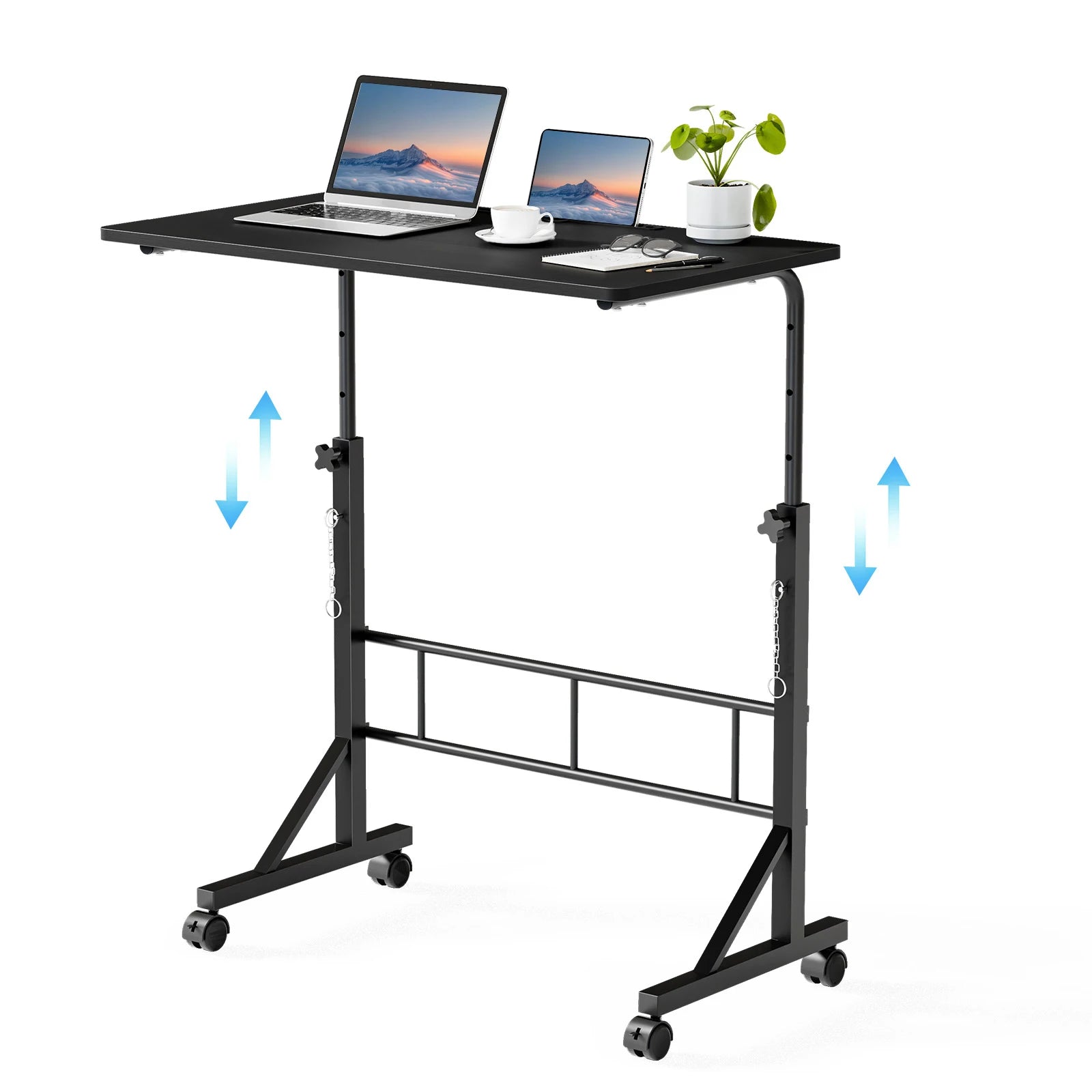 Adjustable Mobile Standing Desk with Locking Wheels for Home Office