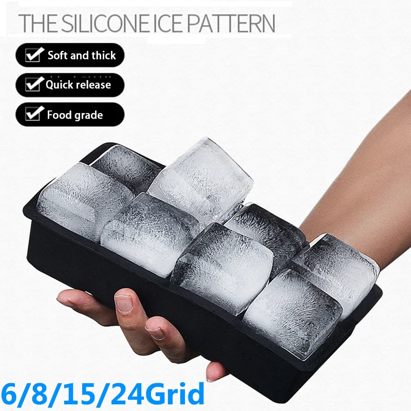 4/6/8/15 Grid Big Ice Tray Mold Giant Jumbo Large Food Grade Silicone Ice Cube Square Tray Mold DIY Ice Maker Ice Cube Tray 