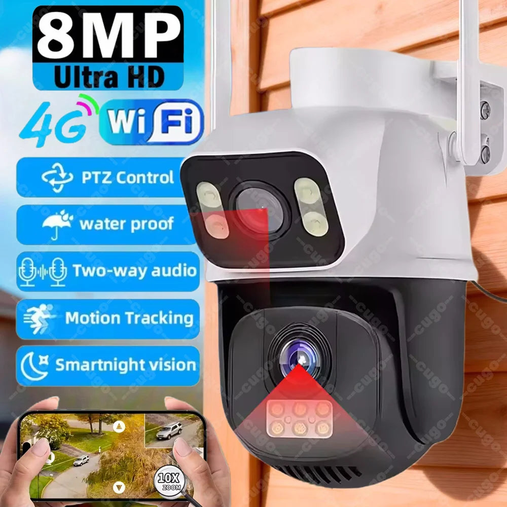 8MP 4G or WiFi Dual Lens Outdoor PTZ Security Camera