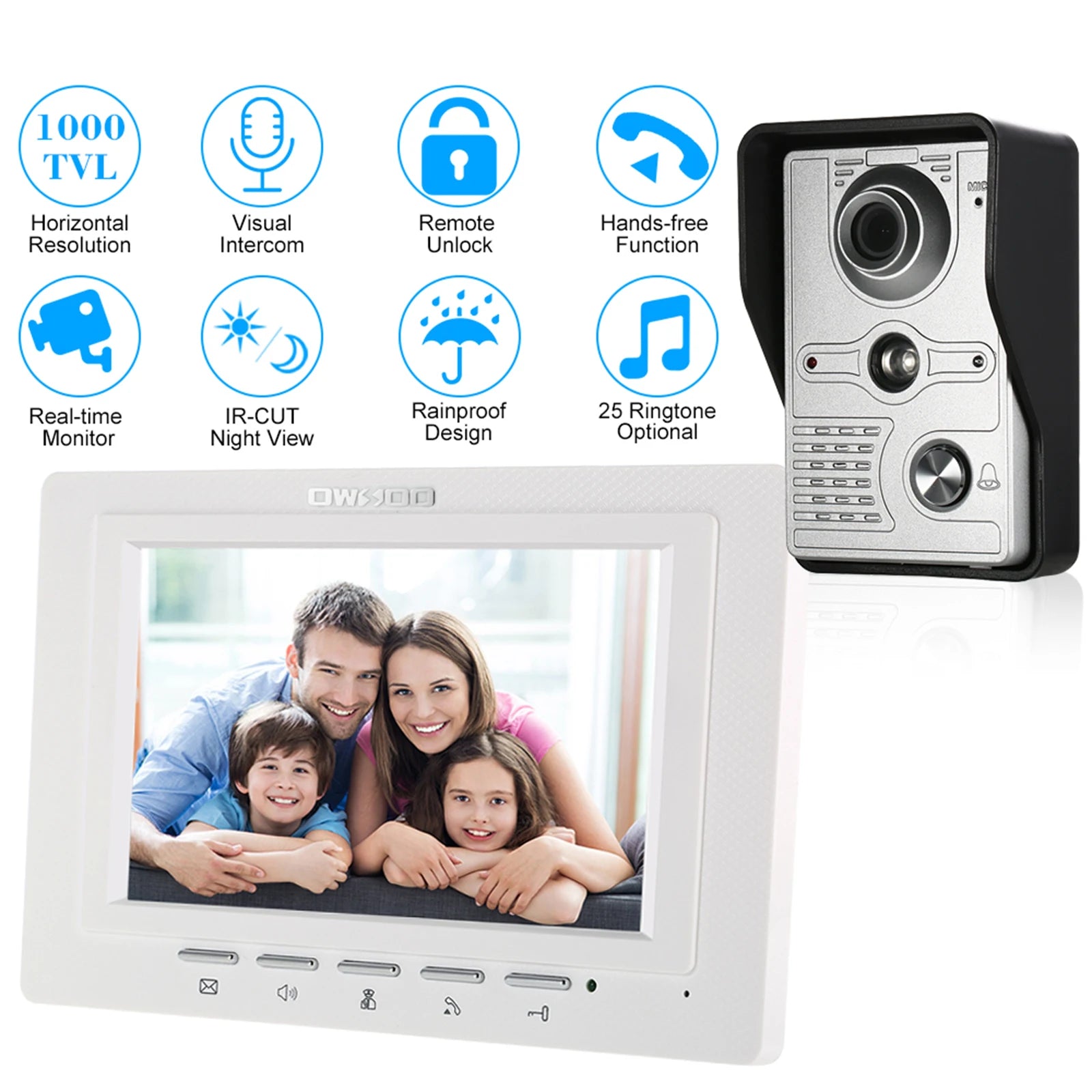 7 inch Wired Video Doorbell Indoor Monitor IR-CUT Outdoor Camera Visual Intercom Two-way Audio Remote Unlock Video Door Phone Spy-shop.com