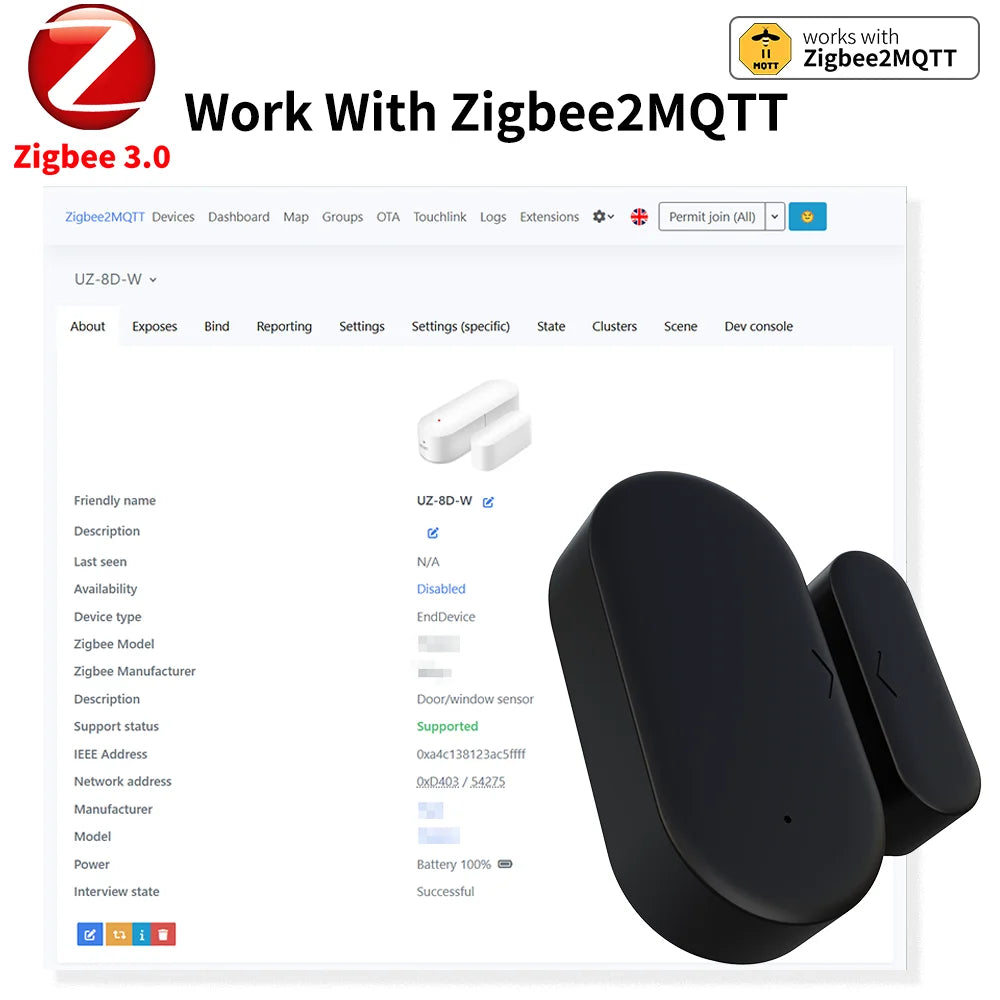 Zigbee 3.0 Contact Sensor Door Sensor Window Sensor Zigbee Hub Required Workwith Home Assistant Yandex Alexa ZHA Zigbee2MQTT HA