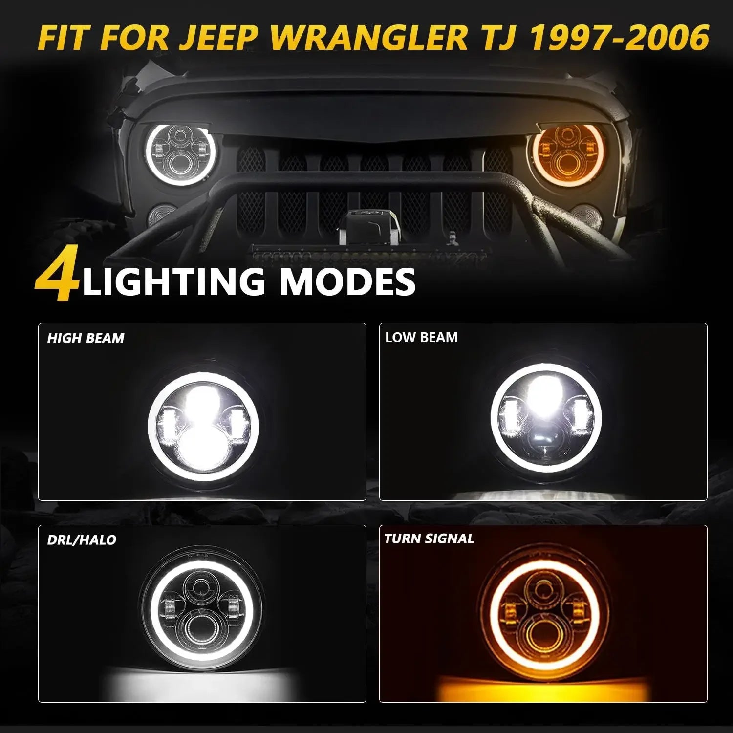 7 Inch LED Headlight Halo Ring with Hi/Lo Beam, DRL and Amber Turn Signal