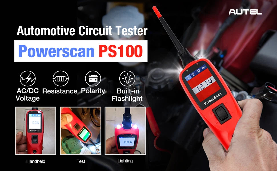 Autel PowerScan PS100 Kredsløbstester 12V/24V Elektrisk Diagnostisk Værktøj