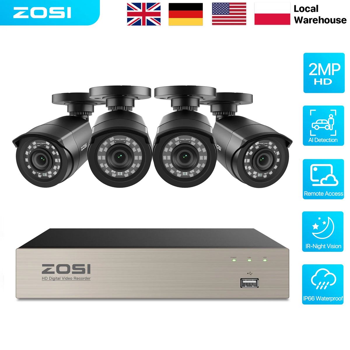 8CH 1080P Wired Security Camera System DVR Kit